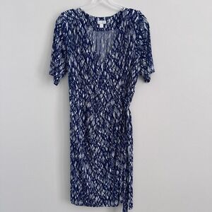 A Pea in the Pod Women's  Blue White Wrap Dress Size L Maternity Stretch